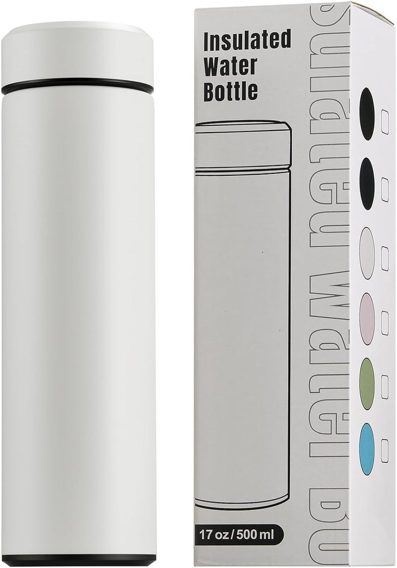 PARACITY Insulated Water Bottle, 15 oz Stainless Steel Water Bottles, Double Wall Vacuum Hot Drinks Thermo, Metal Water Bottle Keeps Hot for 12 Hrs, Cold for 24 Hrs, for Coffee, Tea (white) - Image 1